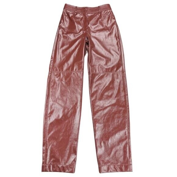 WILFRED Aritzia Funk Glossy Vinyl Faux Leather Pants Sz 2 Rustique - Picture 3 of 10